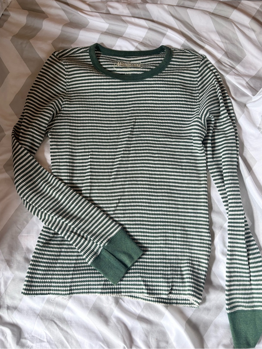American Eagle Outfitters Green and White Striped Long Sleeve Tee
